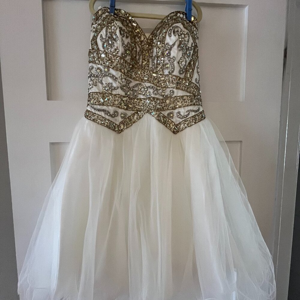 Prom Gold Beading dress option of Strapless - size 1/2